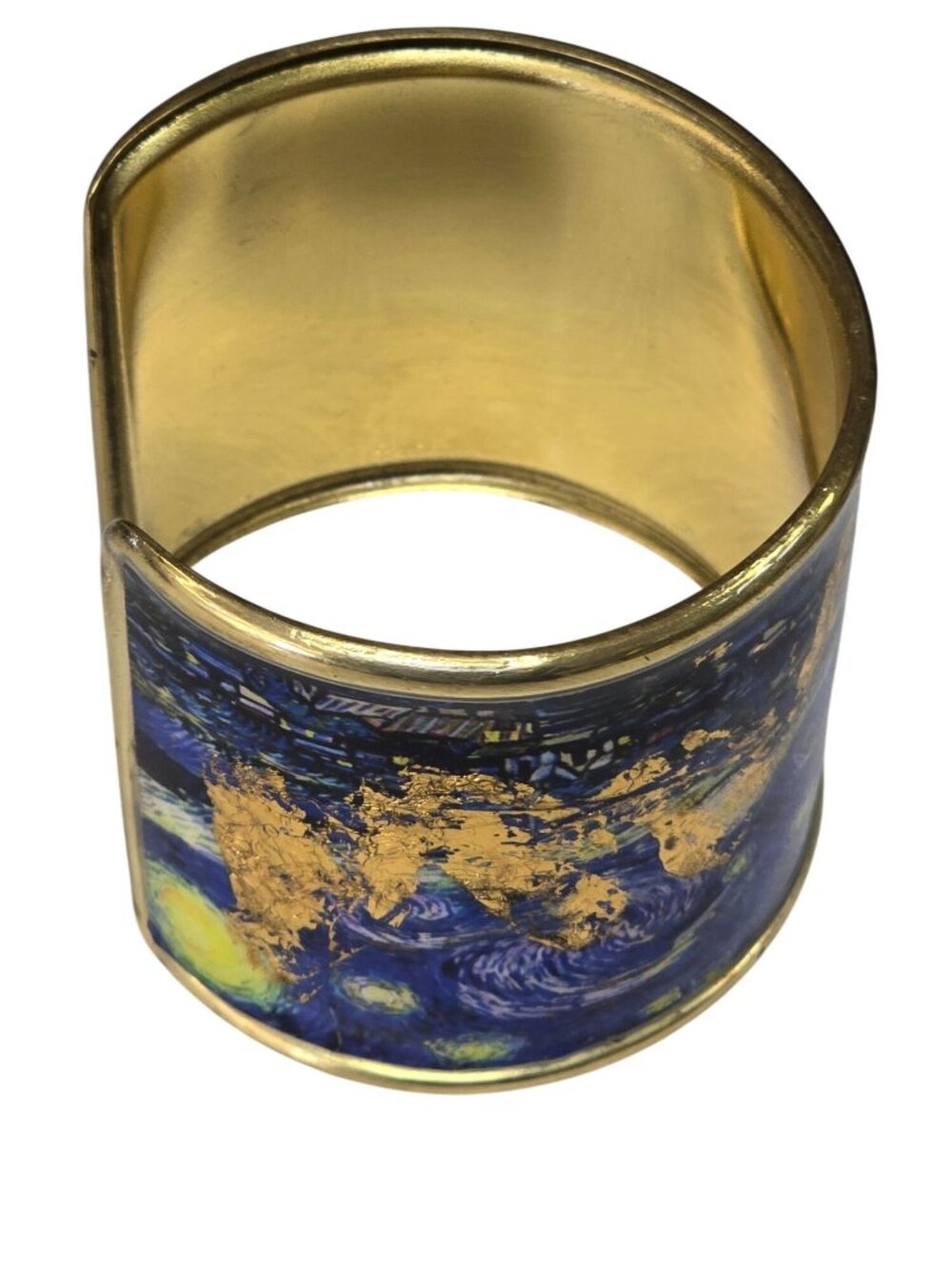 Van Gogh Starry Night Gold Leaf Cuff Bracelet Wide Brass Statement Jewelry - Picture 5 of 8
